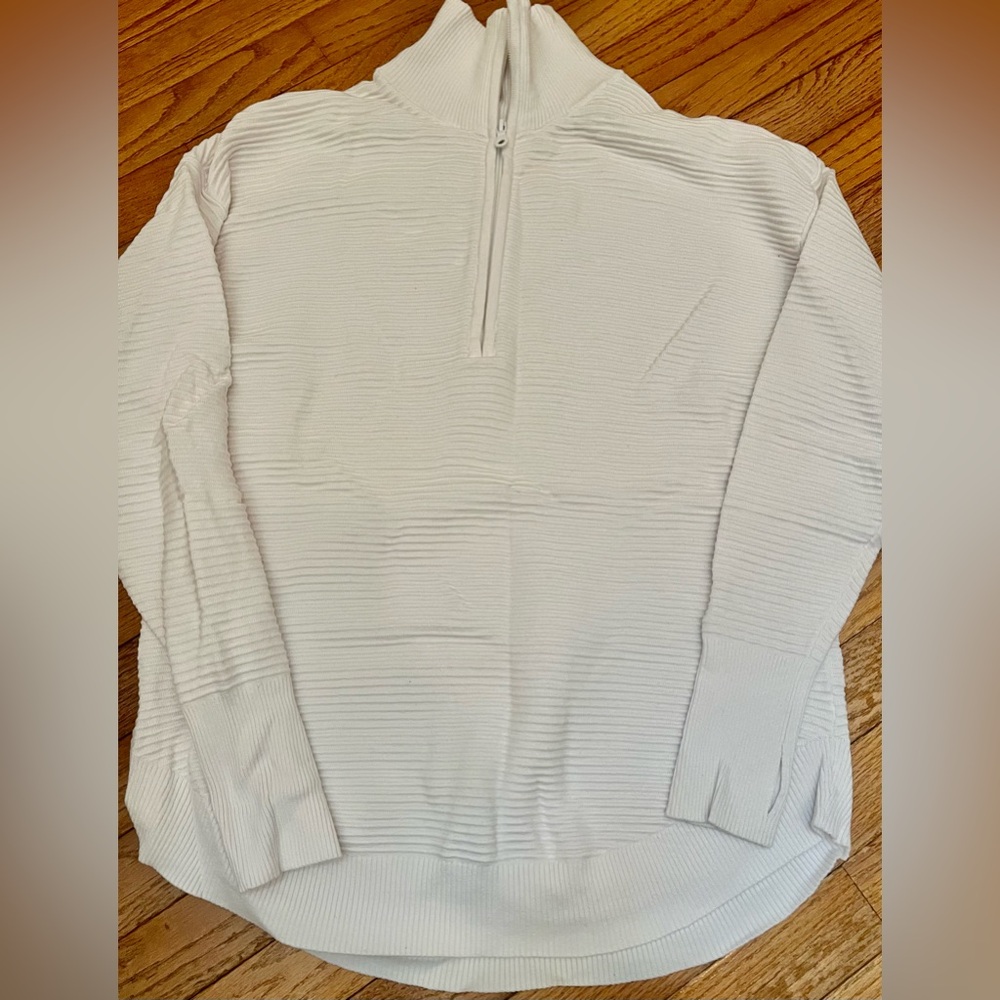 Aerie offline Women’s White Ribbed 1/4 Zip Knit Top M Medium